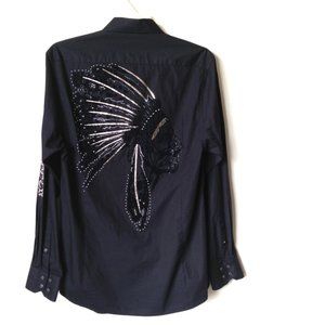 SILVER DAGGER-Black Beaded Indian Headdress Shirt